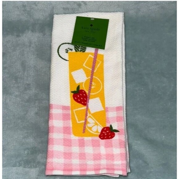 kate spade. Charming kitchen towel with pink and white checkered design. - Picture 1 of 5